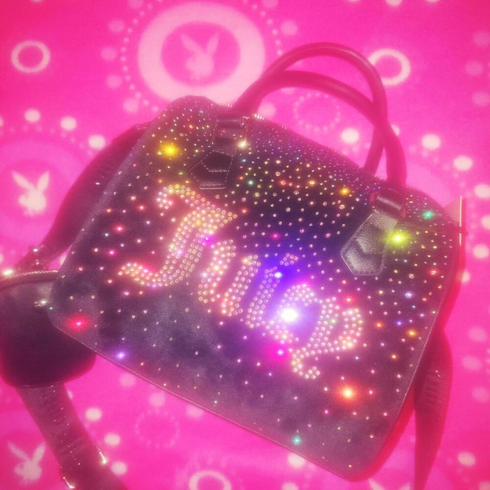 Rhinestone juicy couture velour bling shoulder bag / satchel - let it shine